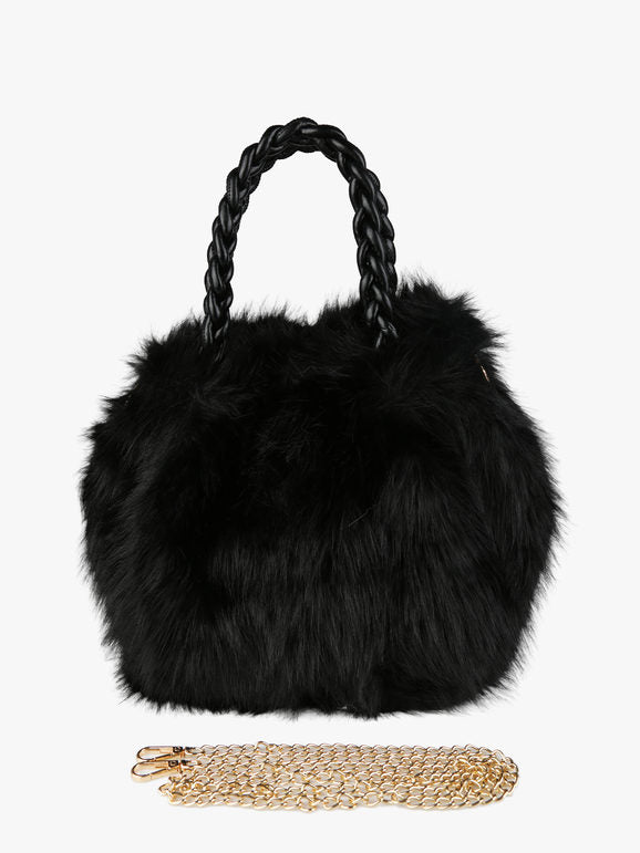 Solada Borsetta in pelliccia sintetica con doppi manici intrecciati